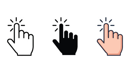 Fototapeta premium Hand cursor clicking icon set, flat design and outline styles, digital interaction vector illustration
