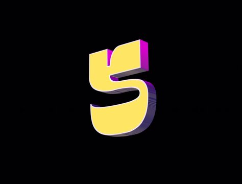 Isometric 3D Number 5 with Dynamic Shadow Effect on Black