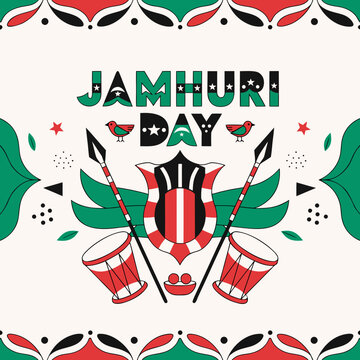 Jamhuri Day Kenya poster in flat style red green black celebration