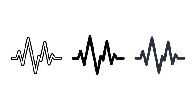 Three styles of sound wave vector illustrations, including outline, solid black, and dark grey designs.