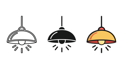 Fototapeta premium Three Retro Pendant Lamp Icons: Outline, Silhouette, and Color Flat Design Vector Illustration