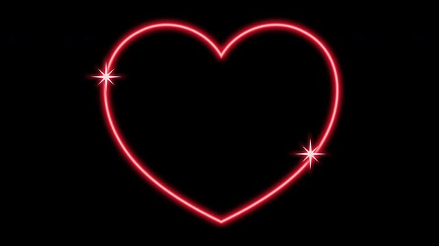 Glowing and animating heartshape neon frame on transparent background.  Love and romantic design element.