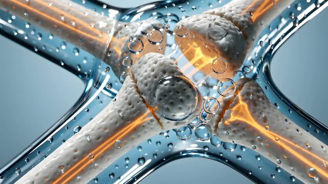 Microscopic view of osteoblast cells repairing bone fracture with calcium minerals