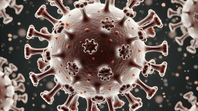 Extreme macro of virus particle with detailed protein spikes and molecular structure
