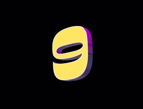 Glossy 3D Number 9 Isolated on Black with Purple Shadow Effect