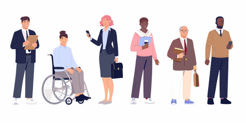 Fototapeta premium diverse group of seven people including a wheelchair user vector illustration on a white background