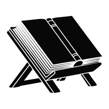 Open book on wooden easel black and white graphic silhouette high quality professional detailed