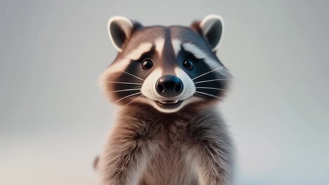 Cartoon like raccoon character, fluffy and friendly
