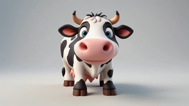 Cute baby cow with cartoon style look, close up video
