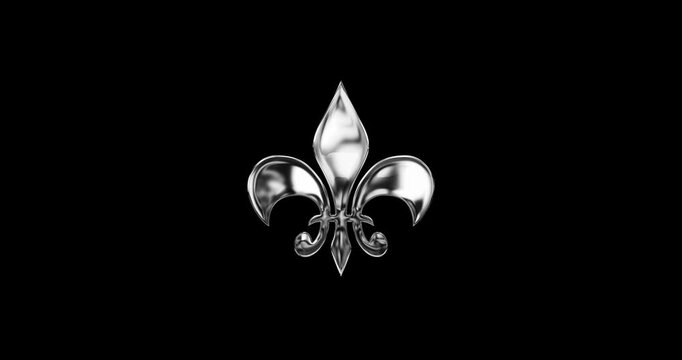 Royal heraldic emblem Golden Fleur-de-Lis Symbol on black background shining. 4K Luxury symbol representing loyalty and nobility Lily symbol ornamental coat of arms. European French Baroque logo.

