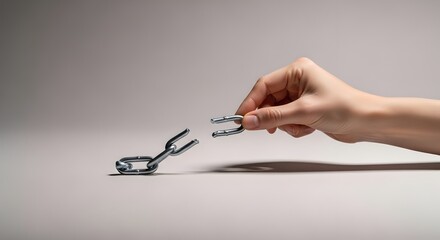 Fototapeta premium Two hands snapping a metal link.