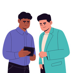 Fototapeta premium Flat illustration of people communicating and interacting in daily life, featuring conversations, teamwork, business discussion, and social connection. showing collaboration, friendship, office