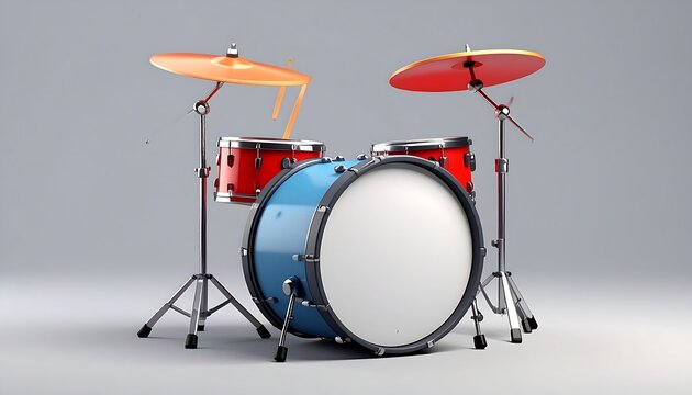Professional Drum Kit Set on a Plain Background.