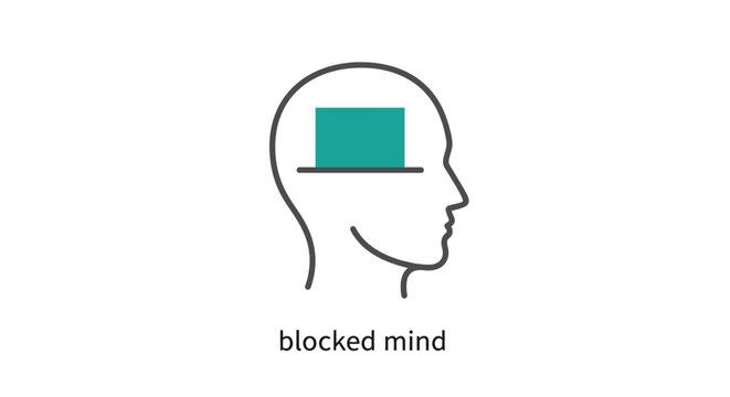 Blocked Mind Concept with Teal Rectangle Obstruction in Human Head Profile