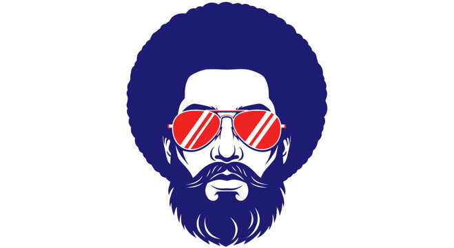 Retro Afro Man with Sunglasses, Vintage Style Portrait, Cool Bearded Guy