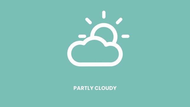 A white outlined sun and cloud weather icon on a warm teal green background with a partly cloudy label displayed below the symbol