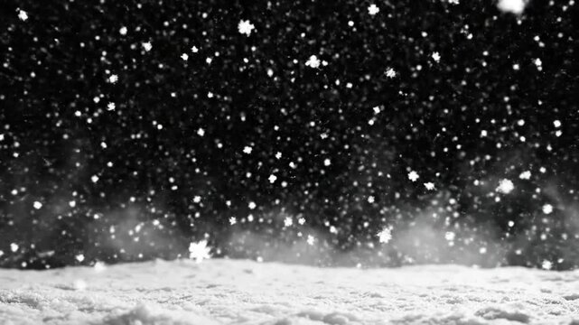Falling snowflakes winter night scene with snowdrifts and dark sky blizzard weather peaceful natural background