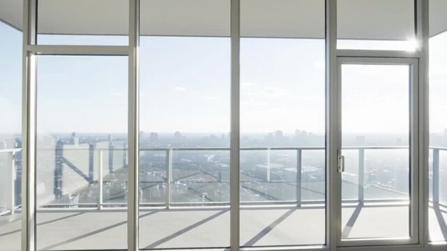 Sunrise over Manhattan Skyline from Empty Luxury Apartment