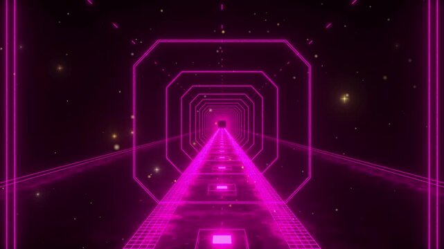 futuristic neon pink tunnel with octagonal shapes
