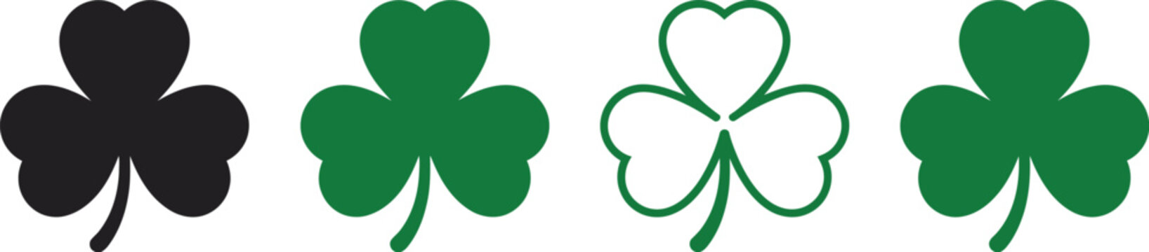 Adobe Illustrator Artwork Set of 4 shamrock leaf icons vector illustration, simple natural clover symbols representing luck and tradition, clean minimal design  balanced composition, versatile green 