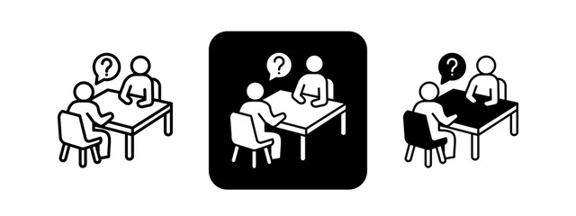 Fototapeta premium Interview Solid color and black line drawing vector illustration set