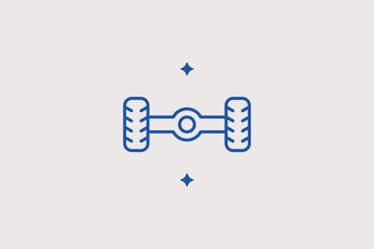 Car axle line icon for suspension repairs and drivetrain component identification. Technical vector illustration for chassis maintenance guides and auto spare parts e-commerce.