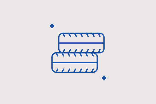 Stack of tires line icon for seasonal tire changes and wheel alignment services. Functional vector illustration for tire shop advertisements and car maintenance checkup lists.