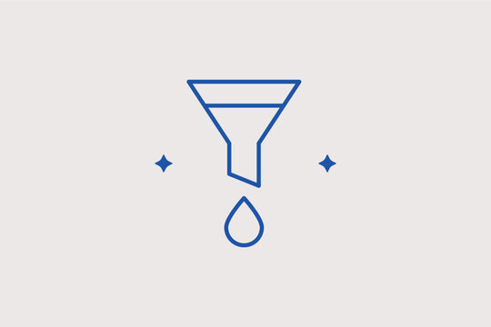 Oil funnel with drop line icon for engine oil changes and fluid maintenance tasks. Industrial vector illustration for lubricant product packaging and auto service station menus.