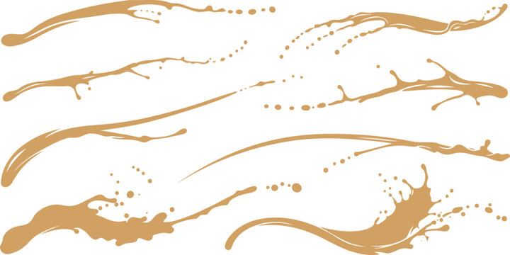 Collection of dynamic brown liquid splatter and splash vector elements set with splatter abstract isolated background collection chocolate beverage delicious
