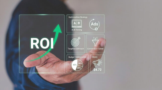 ROI RETURN ON INVESTMENT Businessman work ROI, business and finance concept, roi concept, 