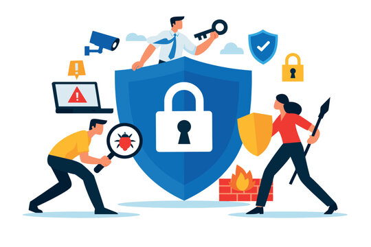 Digital security concept with shield protecting data systems from cyber threats