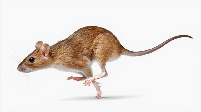Brown Field Mouse Leaping Across White Background