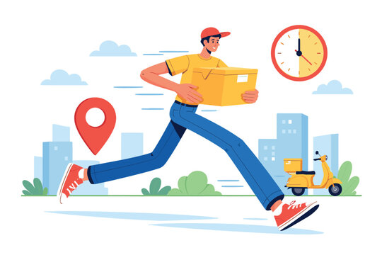 Express delivery service highlights speed, efficiency, and quick shipment time.