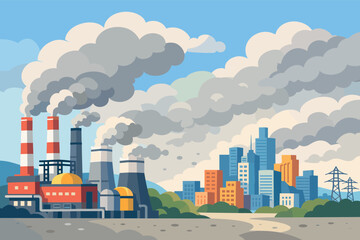 Obraz premium Factory emissions pollute air causing smog and environmental health problems.