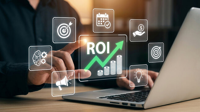 ROI concept, business with hologram of ROI tab, 