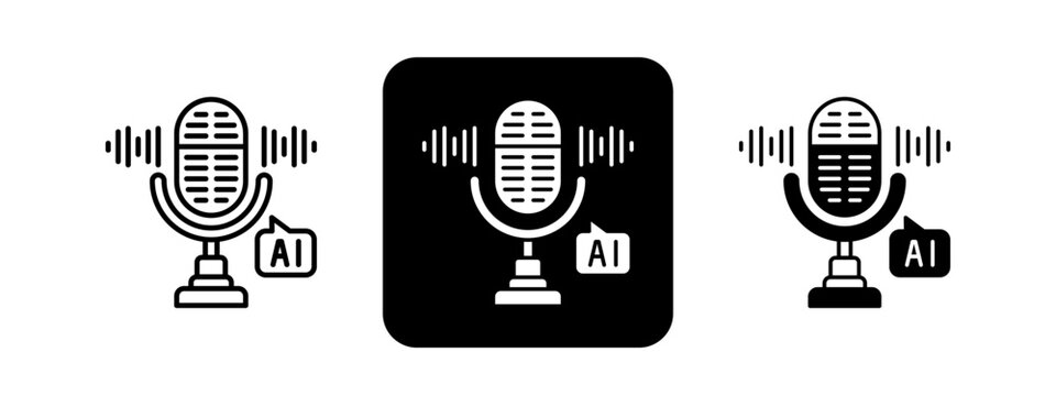 Voice Ai  Solid color and black line drawing vector illustration set