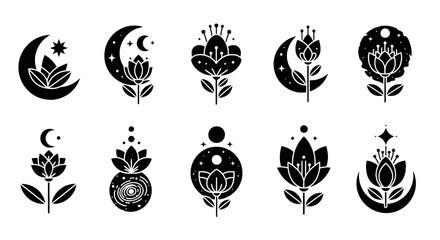 Fototapeta premium Cosmic Floral Mystical Flower Icons