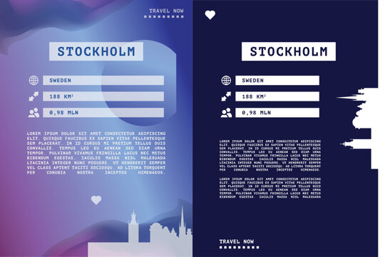 Stockholm, Sweden poster, page design template with city information data and text areas. Travel marketing and tourism infographics concept for brochures, web design