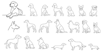 Obraz premium Canine Silhouette Collection: Diverse Dog Breeds in Minimalist Art, Dog Breed Variety: Expressive Canine Forms in Simple Illustration