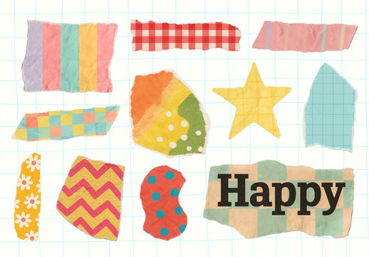 Colorful Torn Paper Collage Design Element Set