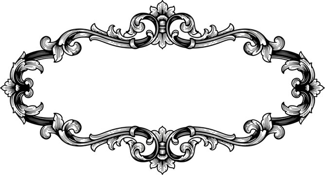 Vintage oval baroque frame with engraved acanthus leaf details vector can Editable