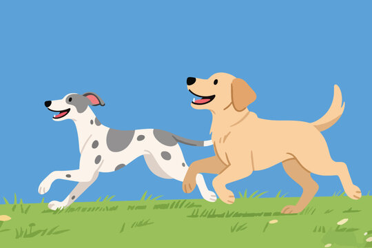 Vector Two Dogs Playing Together Illustration Creative Design Template 