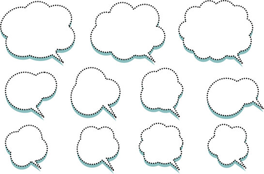 シンプルな吹き出しセット（点線・影付き・複数バリエーション・コピースペース素材） / Simple speech bubble set with multiple variations (dod line drop shadow copy space design elements)