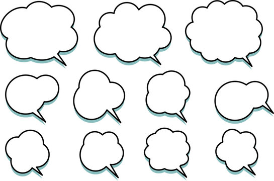 シンプルな吹き出しセット（影付き・複数バリエーション・コピースペース素材） / Simple speech bubble set with multiple variations (drop shadow copy space design elements)