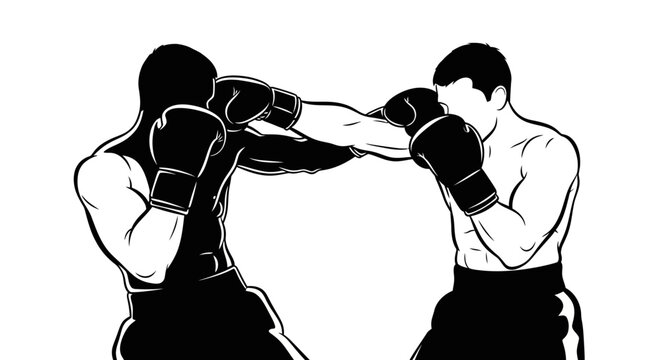 Two boxers fighting with punches