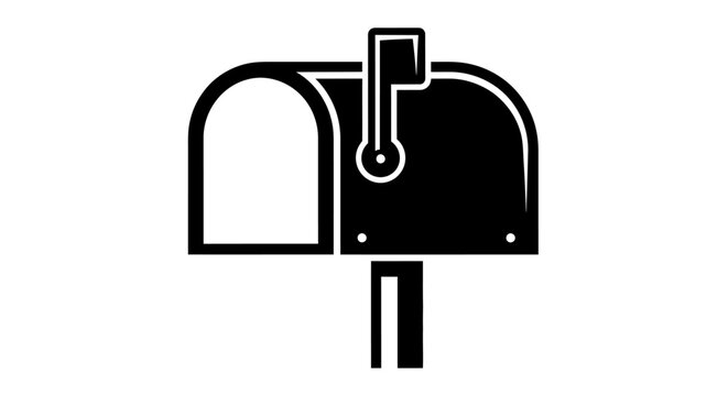 A black and white illustration of a standard mailbox