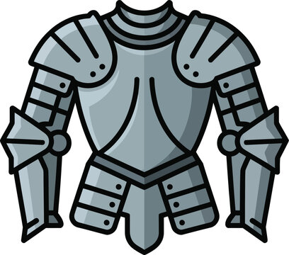 Medieval full plate armor torso and arm protection vector illustration