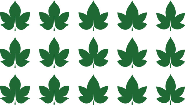 Set of green cannabis leaves icons pattern vector illustration herbal plant symbols collection minimal flat design isolated on background