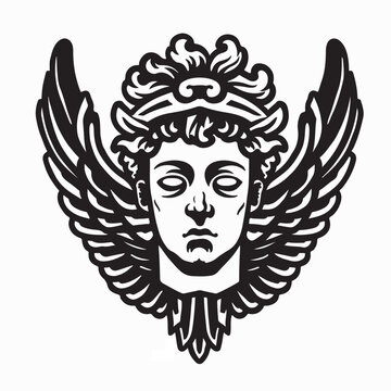 Mighty Eros God Head Portrait With Laurel Wreath Mythology Graphic