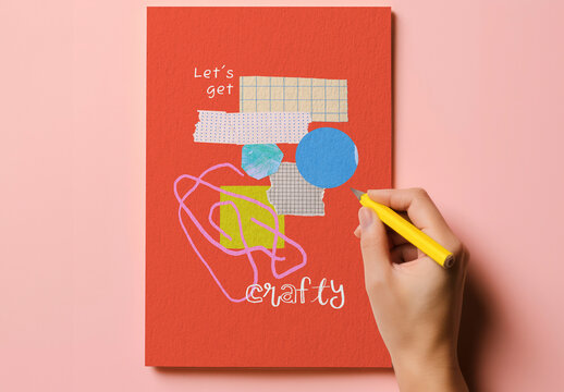 Creative Collage Mockup On Red Paper PSD
